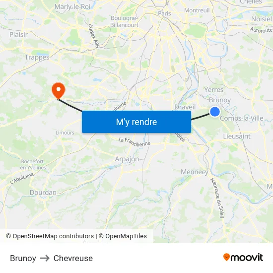 Brunoy to Chevreuse map