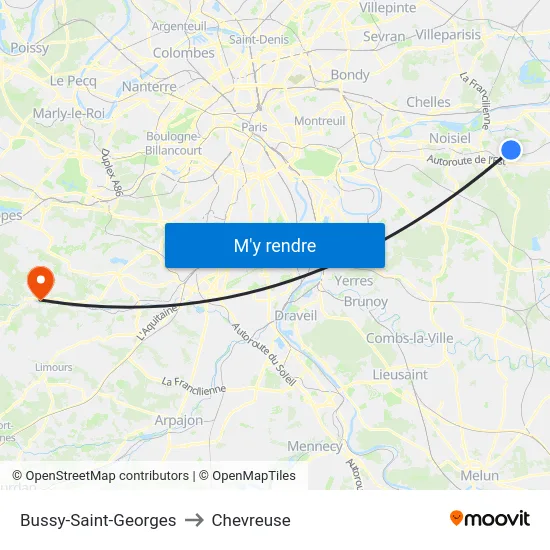Bussy-Saint-Georges to Chevreuse map
