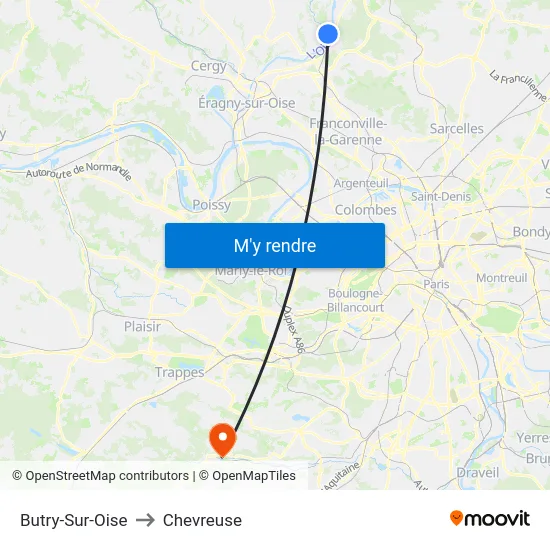 Butry-Sur-Oise to Chevreuse map