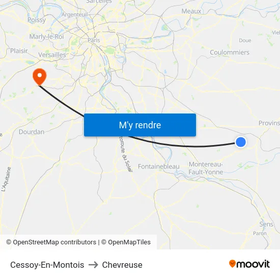 Cessoy-En-Montois to Chevreuse map