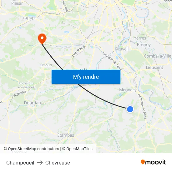 Champcueil to Chevreuse map