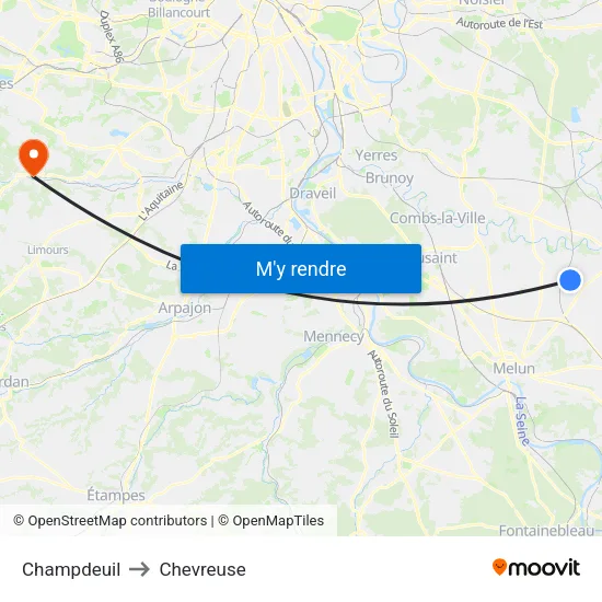 Champdeuil to Chevreuse map