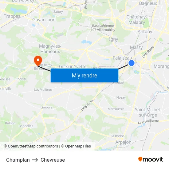 Champlan to Chevreuse map