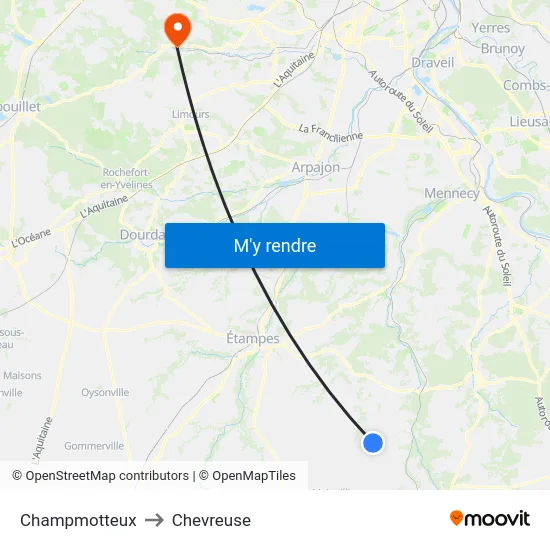 Champmotteux to Chevreuse map
