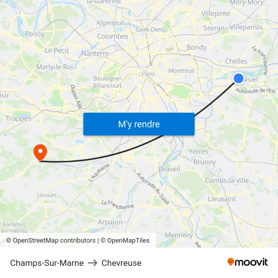 Champs-Sur-Marne to Chevreuse map