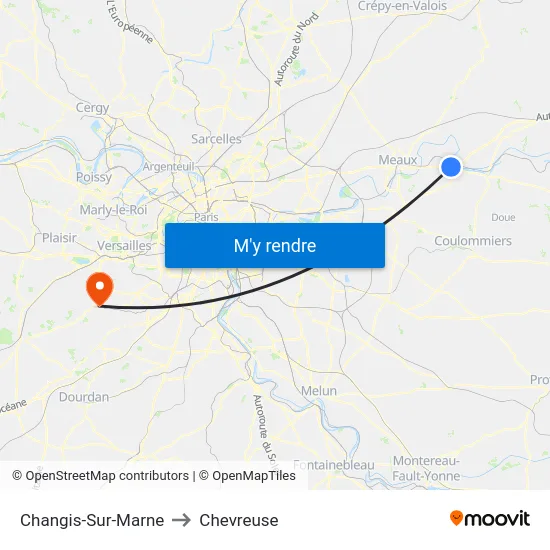 Changis-Sur-Marne to Chevreuse map