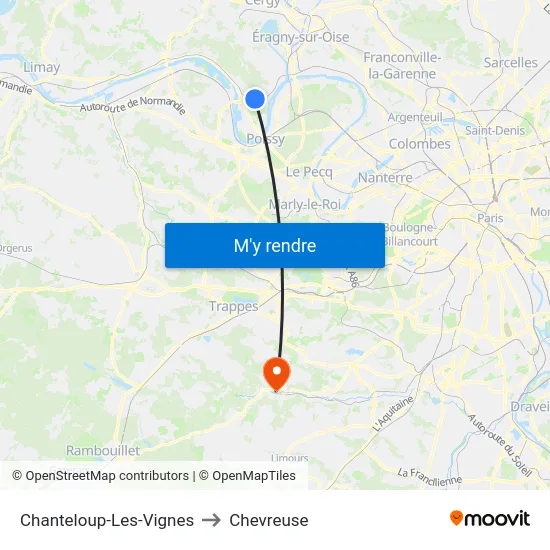 Chanteloup-Les-Vignes to Chevreuse map