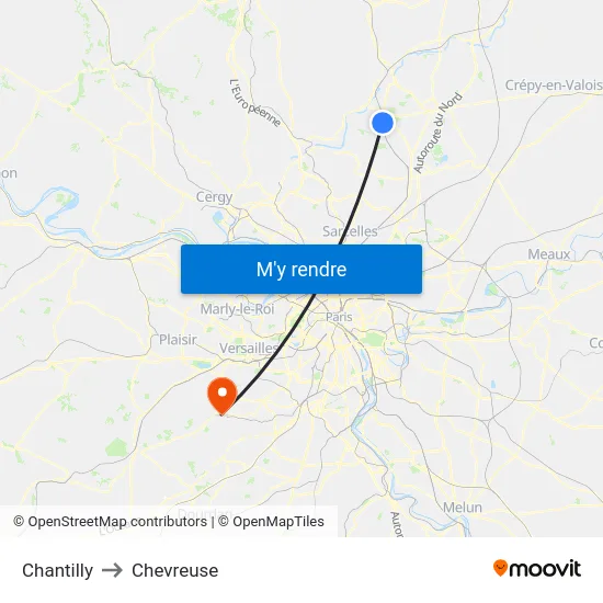 Chantilly to Chevreuse map