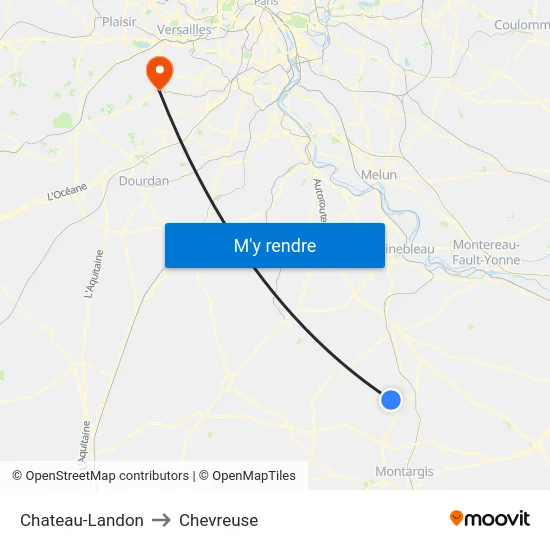 Chateau-Landon to Chevreuse map