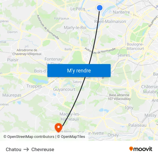 Chatou to Chevreuse map