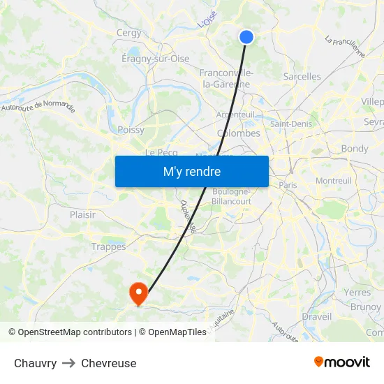Chauvry to Chevreuse map