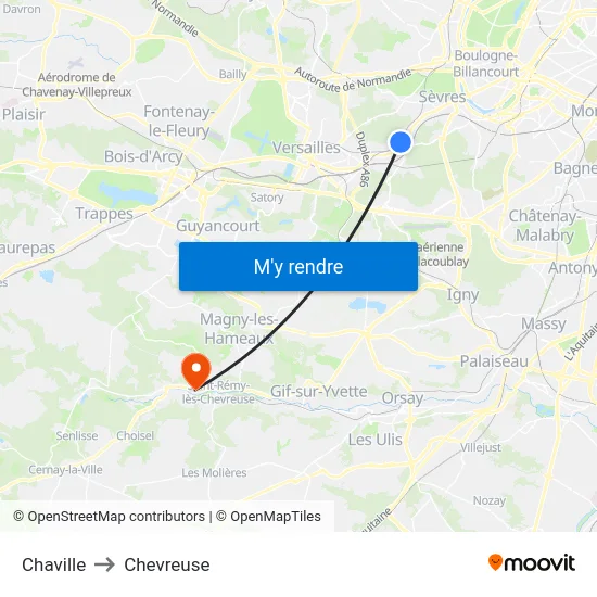 Chaville to Chevreuse map