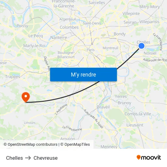 Chelles to Chevreuse map
