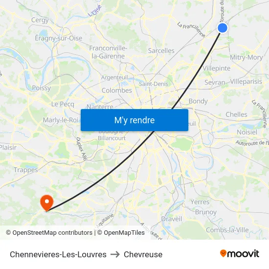 Chennevieres-Les-Louvres to Chevreuse map
