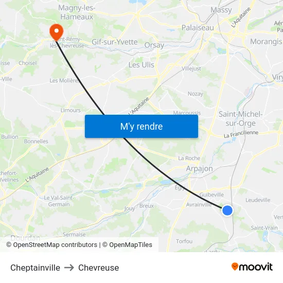 Cheptainville to Chevreuse map
