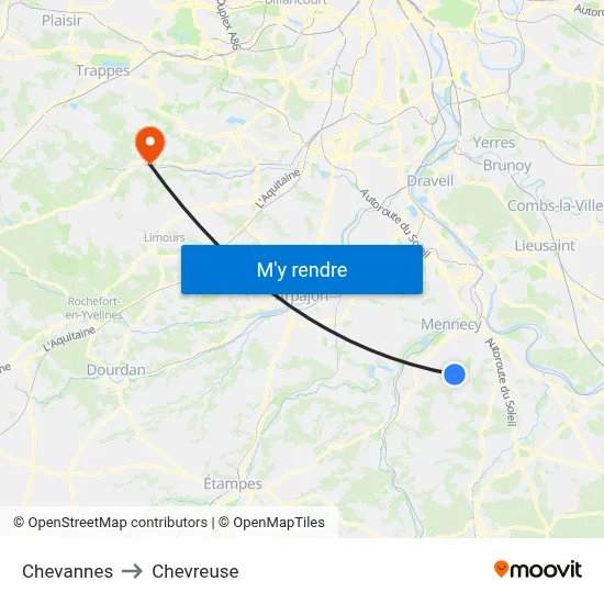 Chevannes to Chevreuse map