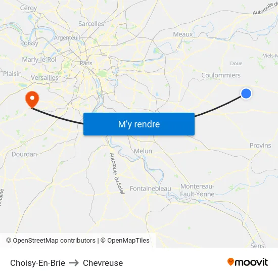 Choisy-En-Brie to Chevreuse map