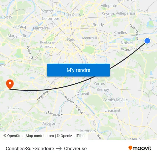 Conches-Sur-Gondoire to Chevreuse map