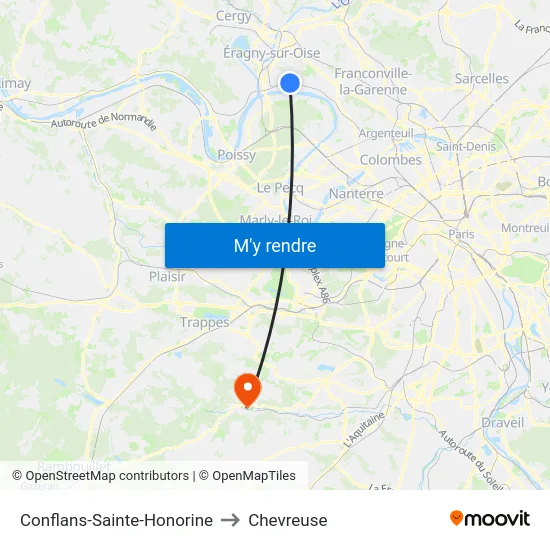 Conflans-Sainte-Honorine to Chevreuse map