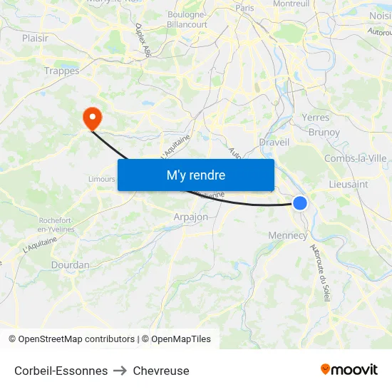 Corbeil-Essonnes to Chevreuse map