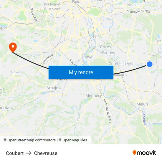 Coubert to Chevreuse map