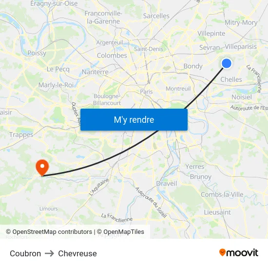 Coubron to Chevreuse map