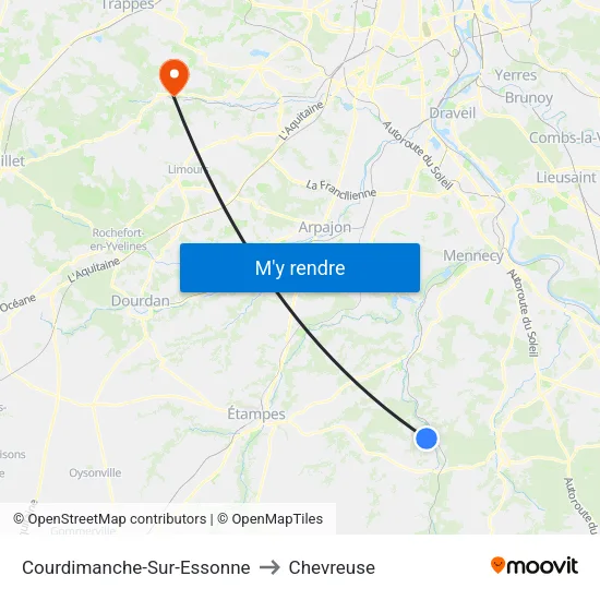 Courdimanche-Sur-Essonne to Chevreuse map