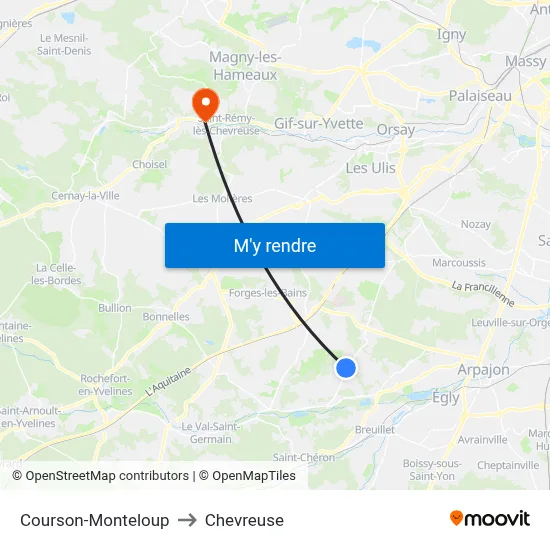 Courson-Monteloup to Chevreuse map