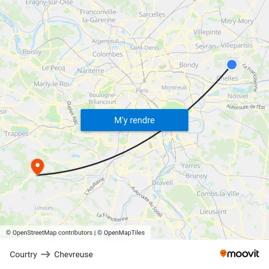 Courtry to Chevreuse map