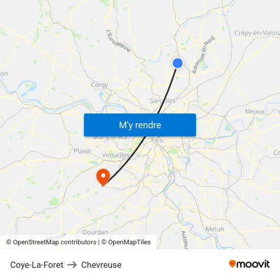 Coye-La-Foret to Chevreuse map
