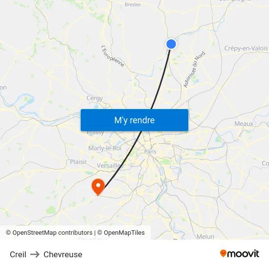 Creil to Chevreuse map