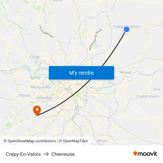 Crepy-En-Valois to Chevreuse map
