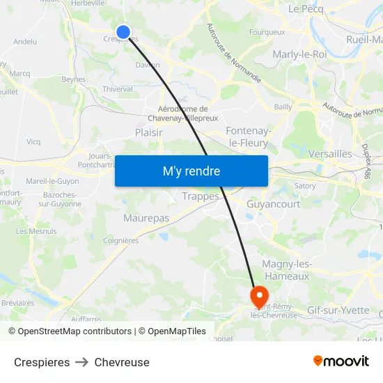 Crespieres to Chevreuse map