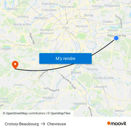 Croissy-Beaubourg to Chevreuse map