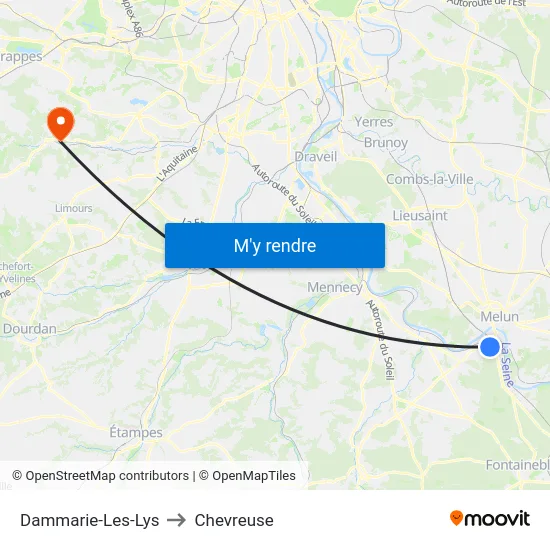 Dammarie-Les-Lys to Chevreuse map