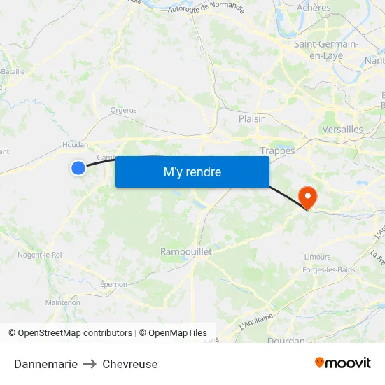 Dannemarie to Chevreuse map