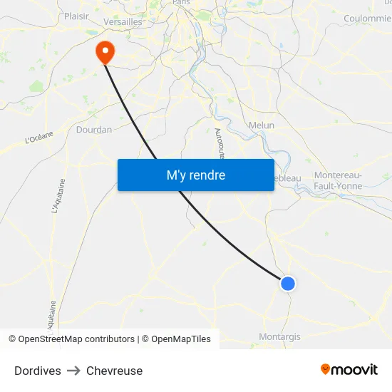 Dordives to Chevreuse map