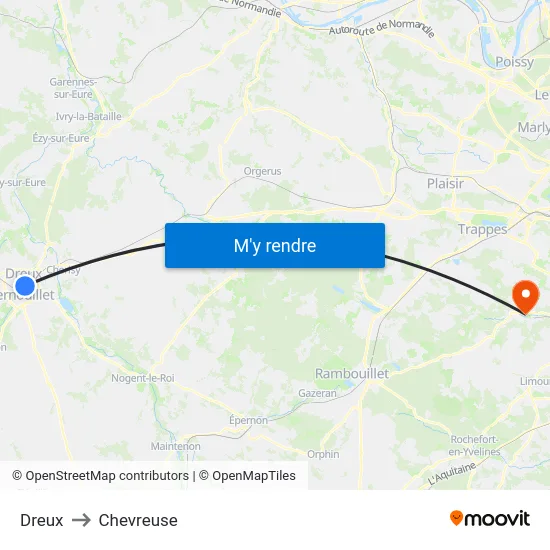 Dreux to Chevreuse map
