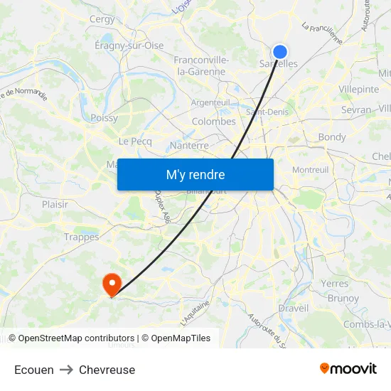 Ecouen to Chevreuse map