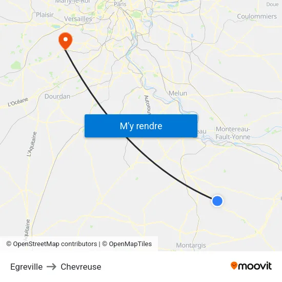 Egreville to Chevreuse map