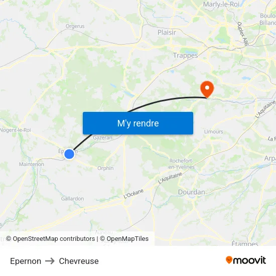 Epernon to Chevreuse map