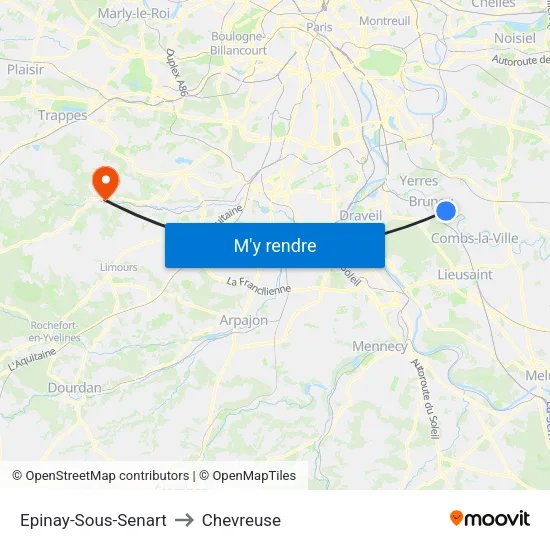 Epinay-Sous-Senart to Chevreuse map