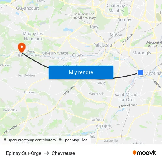 Epinay-Sur-Orge to Chevreuse map