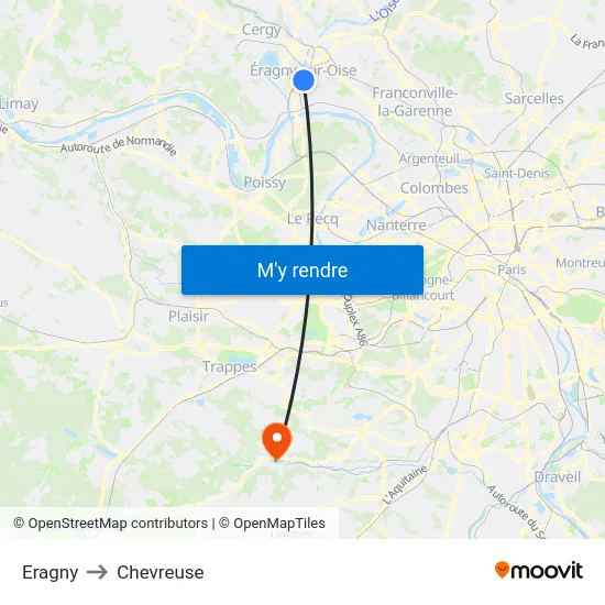 Eragny to Chevreuse map