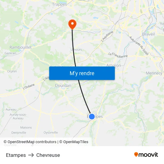 Etampes to Chevreuse map