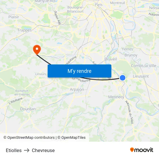 Etiolles to Chevreuse map