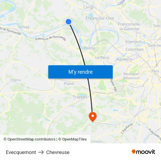 Evecquemont to Chevreuse map