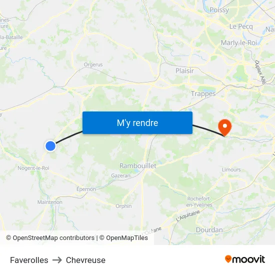 Faverolles to Chevreuse map