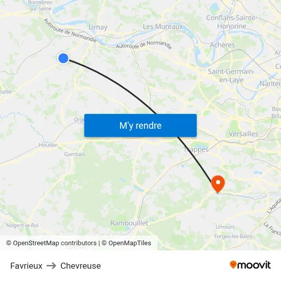 Favrieux to Chevreuse map