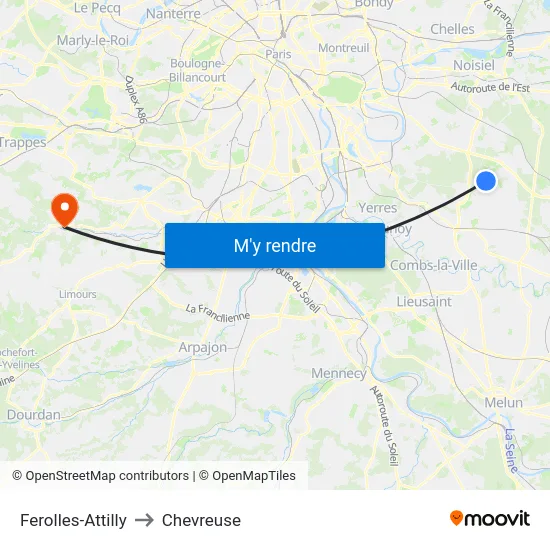 Ferolles-Attilly to Chevreuse map